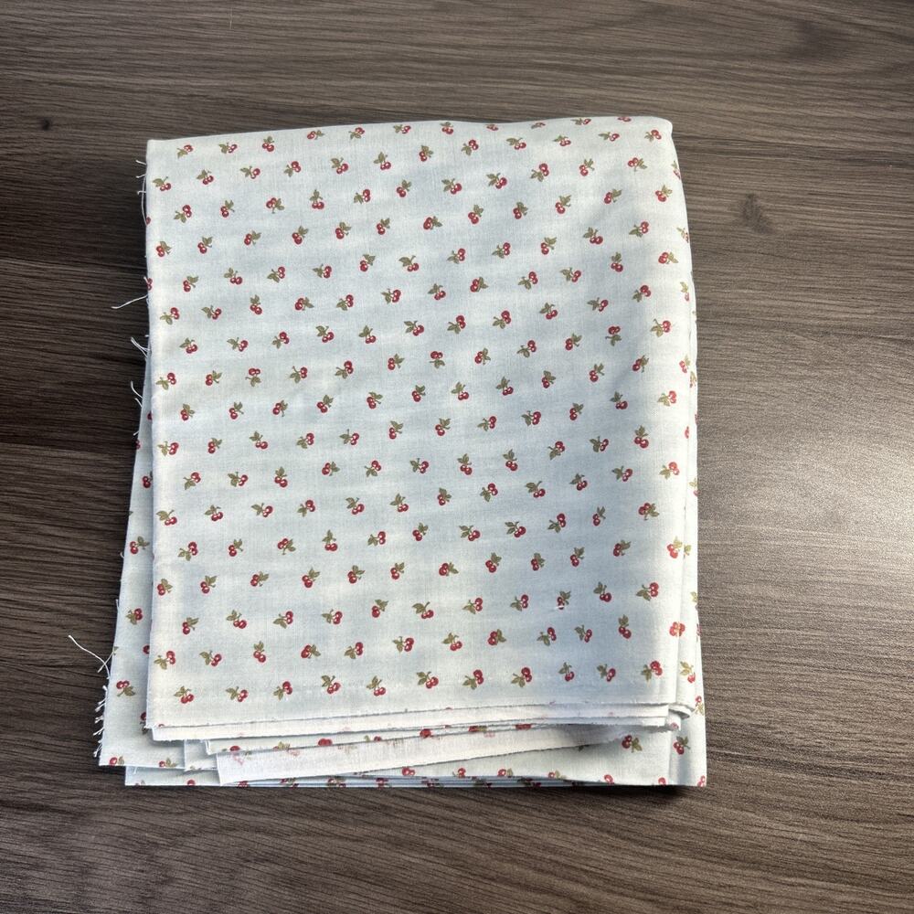 Cherry Print Cotton Fabric Vintage Tom & Hook Moda Ditsy Blue 42x76 Retro Dainty